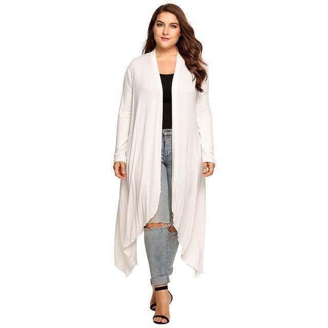 Clothing White / L (US 10-12) Plus Size - Women Cardigan Long Jacket,  Large Sweater, Big Oversized L-5XL (US 10-34)