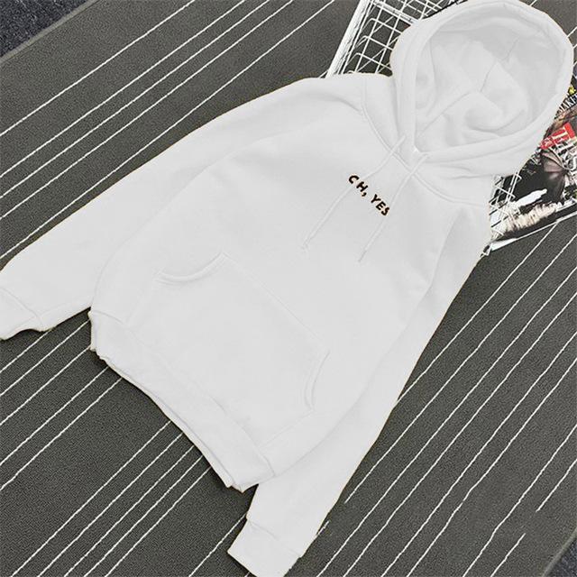 Clothing White / M (US 12-14) Fsdhion Autumn Winter Fleece Oh Yes Letter Harajuku Print Pullover Thick Loose Women Hoodies Sweatshirts Female Casual Coat (US 12-18W)