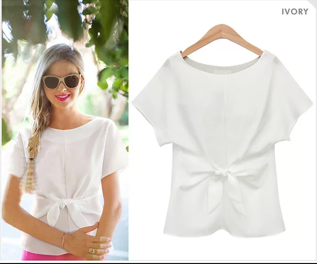 Clothing White / M (US 8-10) Plus Size - kimono Bowknot blouses O-neck short sleeve shirts chiffon casual top (US 8 - 22)