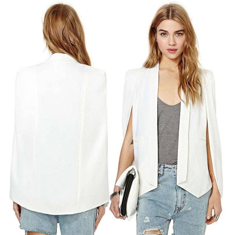 Clothing White / M (US 8-10) Women Long Sleeve Lapel Cape Poncho Office Jacket Cloak Blazer Suit Coat (US 4-16)