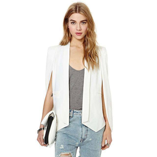 Clothing White / S (US 4-6) Women Long Sleeve Lapel Cape Poncho Office Jacket Cloak Blazer Suit Coat (US 4-16)