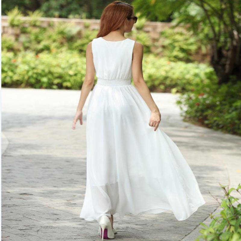 Clothing White / S (US 6) Bohemian Dress Slim Sleeveless Beach V-Neck 6 Color Cute Style (US 6-12)
