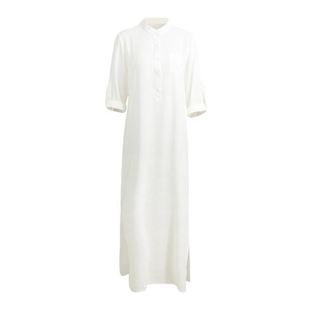 clothing White / S V Neck Long Sleeve Beach Dress, Plus Size ( US 4 - 16)