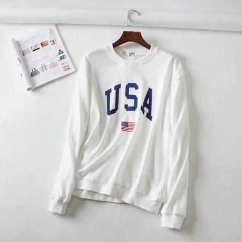 Clothing White / (US 18W-20W) Womens Hoodies USA Long Sleeve O Neck Hoodie Letter Printed Sweatshirt Jumper Pullover Tops Autumn Winter Femme Loose White Coat (US 18W-20W)