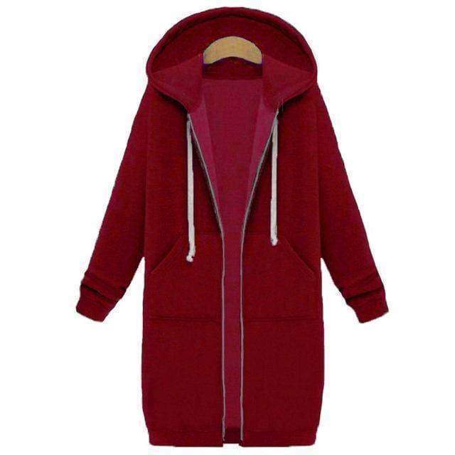 clothing Wine Red / S Oversized S-5XL Long Hoodies Coat with Pockets