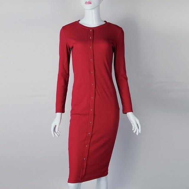 Clothing wine red / S (US 4-6) Knitting Autumn Winter Dress Warm Women Knitted Dress Mid-calf Package Hip Sheath Bodycon Dress Elegant Office Pin Up LX062 (US 4-14)