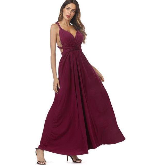 Clothing Wine Red / S (US 8-10) Plus Size - Infinity Convertible Wonder Dress,  20 Colors Summer Maxi Party Dresses Multiway Swing Dress  Wrap Dress (US 8 - 18 W)