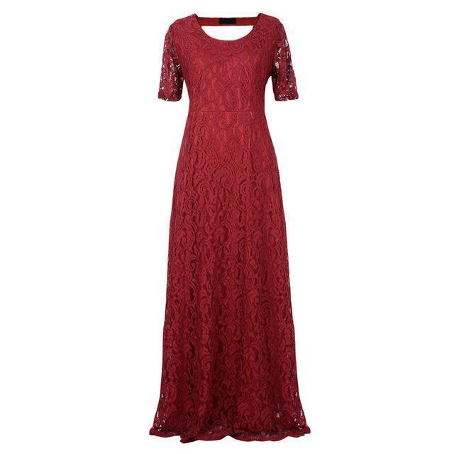 Clothing Wine red / XXXL (US 14W-16W) Plus Size - Women Elegant Lace Party Dress 7XL 8XL 9XL Short Sleeve Floor Length Summer Casual Long Maxi Dress (US 14W-26W)