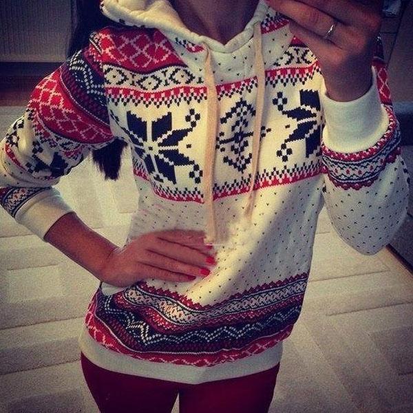 Clothing Winter Women Xmas Snowflake Sweatshirt Hoodies Top Sweats Fleece Pullover New Plus size (US 6-18W)