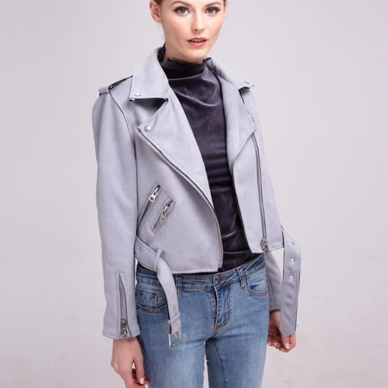 Clothing Women autumn winter  Motorcycle Suede coat jacket, black khaki gray (US 4-14)