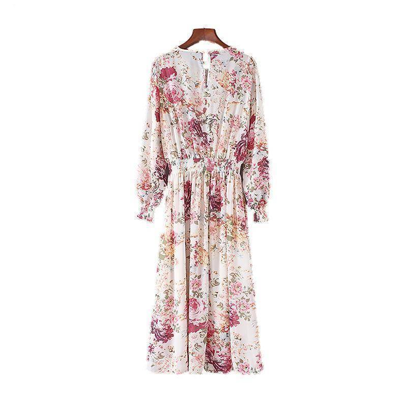 www.Nuroco.com - women sweet floral chiffon dress two pieces set elastic waist long sleeve ladies www.Nuroco.com - women sweet floral chiffon dress two pieces set elastic waist long sleeve ladies