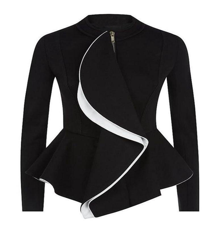 Clothing XXS (US 4( Ruffles Coat Peplum Short Slim Outerwear Gothic Black Zipper Jacket (US 4-16)