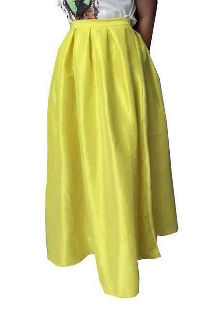 Clothing Yellow / 4XL (US 16W-18W) Maxi Long Skirt Floor Length Ladies High Waisted Skirts  (US 4-20W)