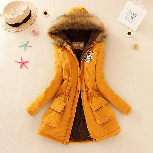 Clothing yellow / S (US 10-12) New Parkas Female Women Winter Coat Thickening Cotton Winter Jacket Womens Outwear Parkas for Women Winter (10-20W)
