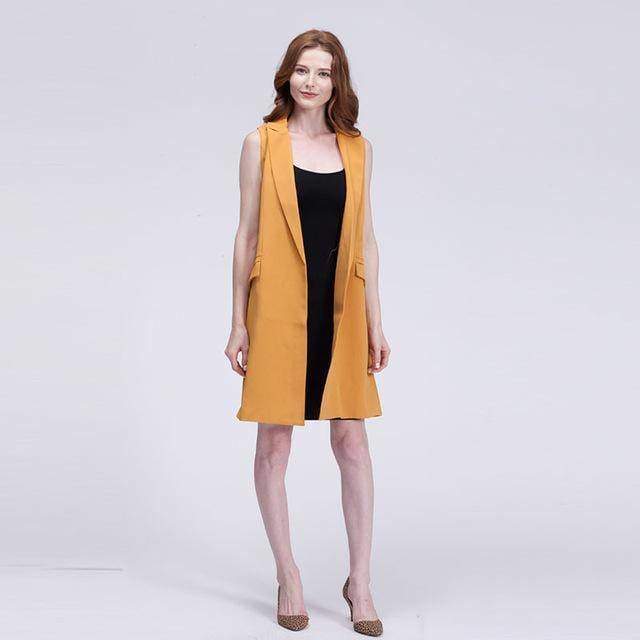 Clothing Yellow / S (US 4-6) long blazer vest jacket with pockets  (US 4-16)