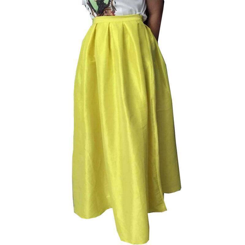 Clothing Yellow / S (US 4-6) Maxi Long Skirt Floor Length Ladies High Waisted Skirts  (US 4-20W)