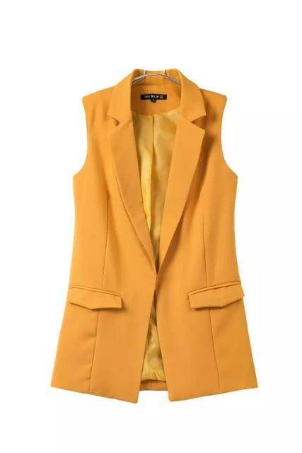 Clothing yellow / S (US 4-6) new fashion waistcoat women no button black jacket women sleeveless blazer jacket white casual outwear (US 4-12)