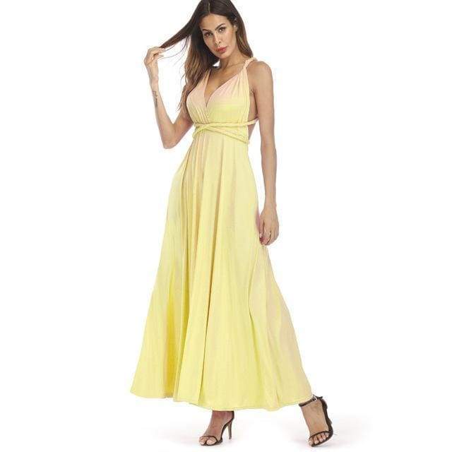 Clothing Yellow / S (US 8-10) Plus Size - Infinity Convertible Wonder Dress,  20 Colors Summer Maxi Party Dresses Multiway Swing Dress  Wrap Dress (US 8 - 18 W)