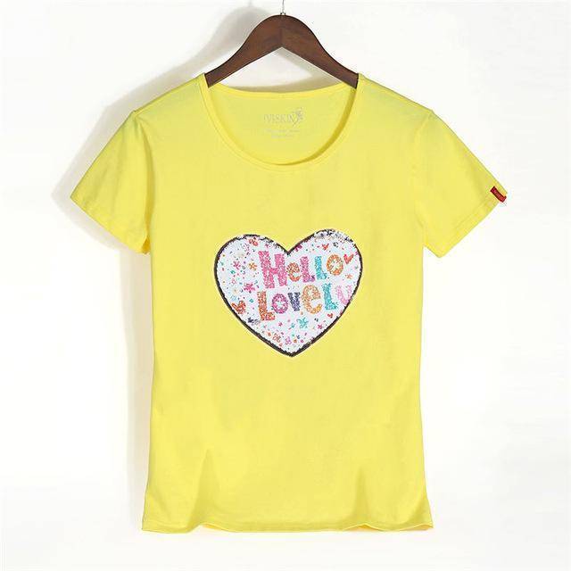clothing Yellow / XS Petite Happy Reversible Sequin Cotton T-Shirt ( S /US 0 - XXXL/ US 12)
