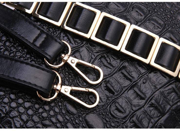 Clutches Black Genuine cow Leather Clutch bag, Crocodile texture Rivet purse also in Metallic Gold, white