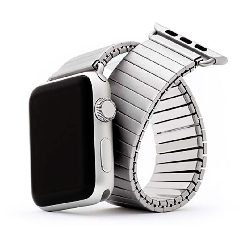 Correas de reloj Apple Watch Elastic band, metal stretch loop link men women Strap, iwatch steel 5 4 3 2 1 38/40mm 42/44mm - silver black - US fast shipping