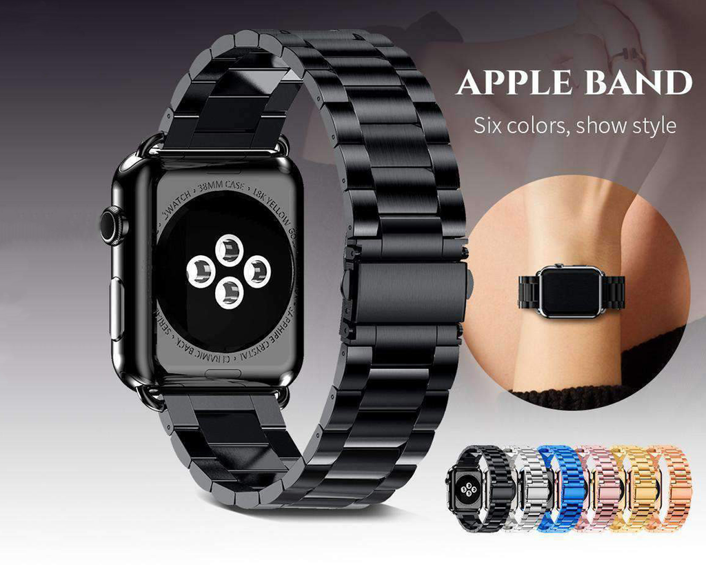 Apple Apple Watch Series 6 5 4 Band, Matte flat link Sport Belt Luxury Steel Strap iWatch 38/40mm 42/44mm Metal Links Wristband Bracelet Watchband