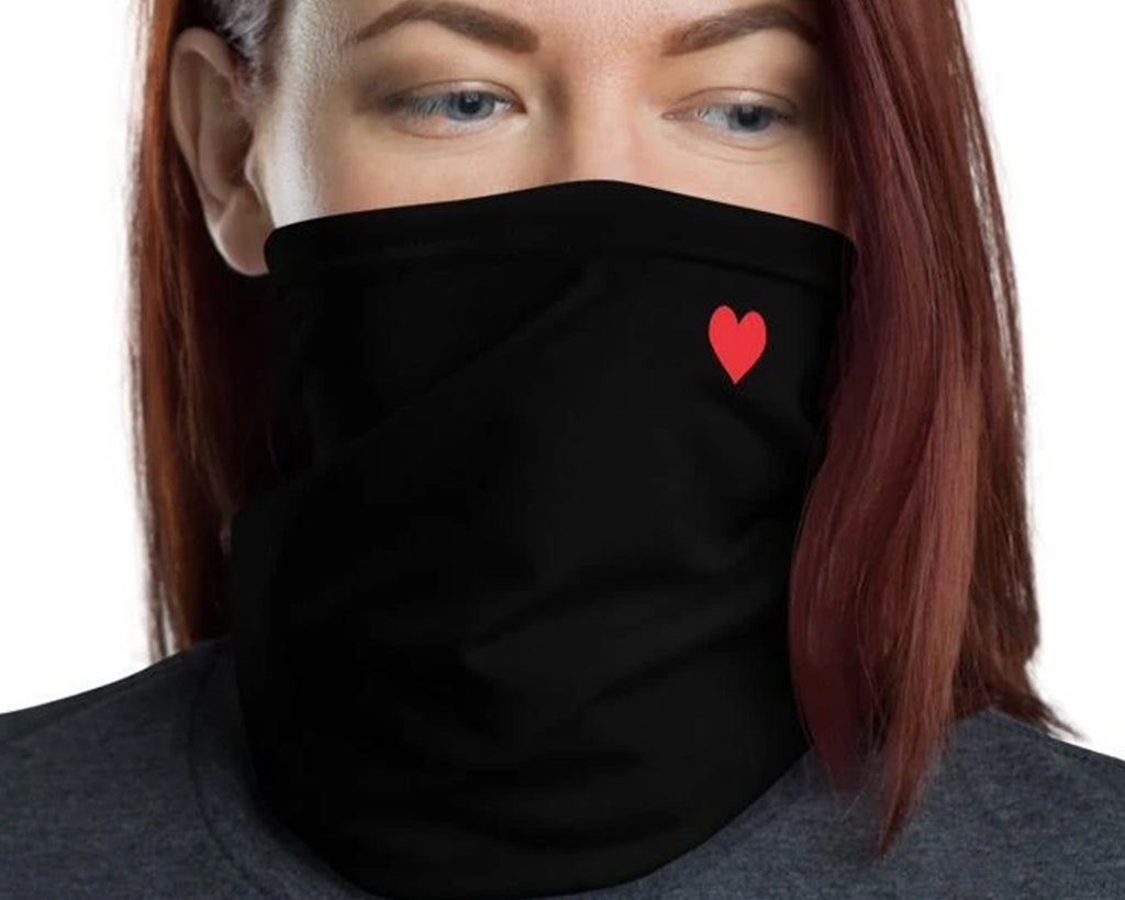 Cute love red heart black pattern Face cover, women Adult Neck Gaiter Scarf, Head wear Washable mask Bandanna Balaclava - US Fast Shipping