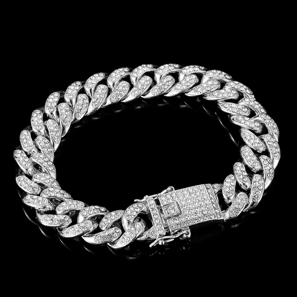 8.5inch Bling Iced Out Cuban Zirconia Cuban Miami Link Homme For Men's