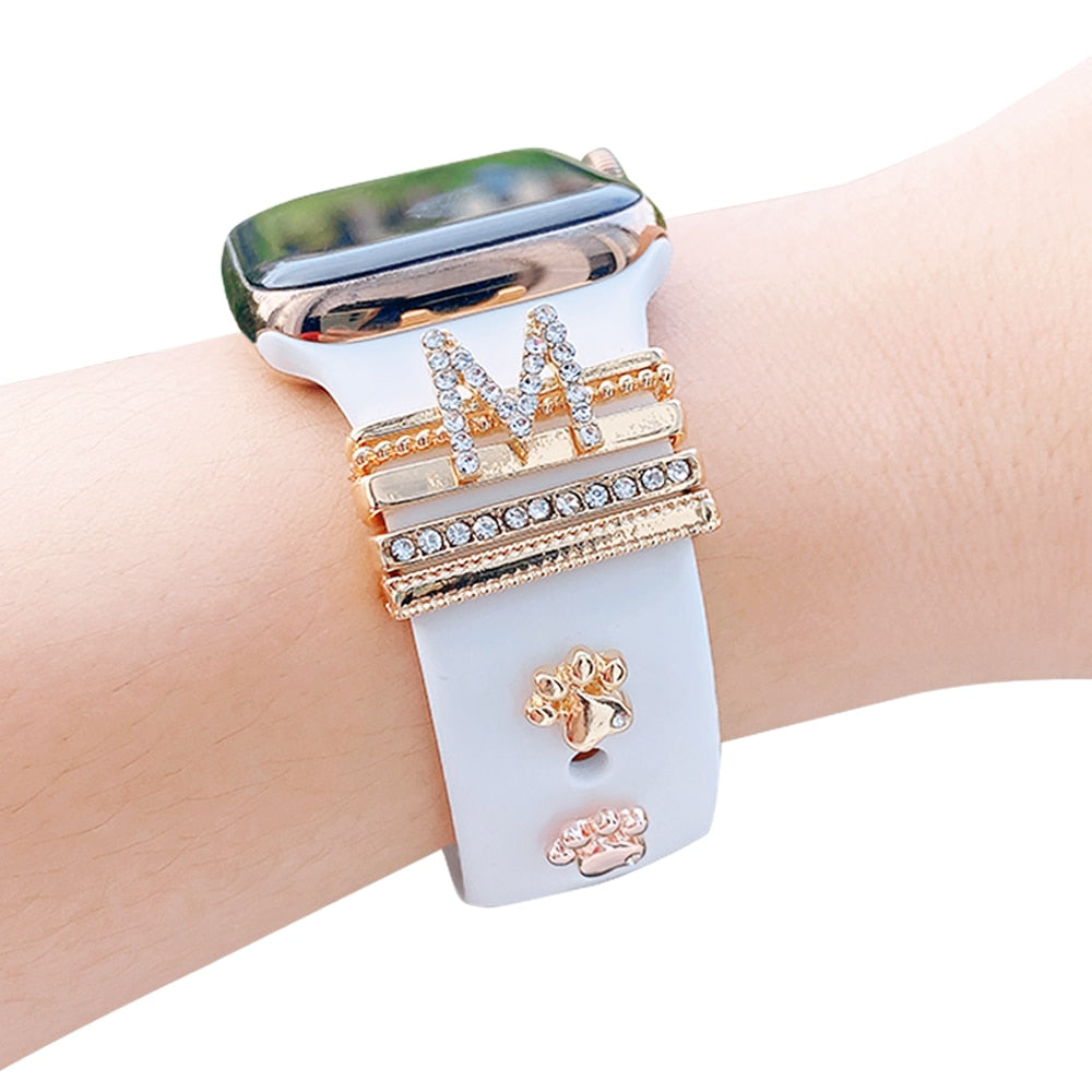 Metal Charms Ring Diamond Ornament iWatch Bracelet Silicone Strap