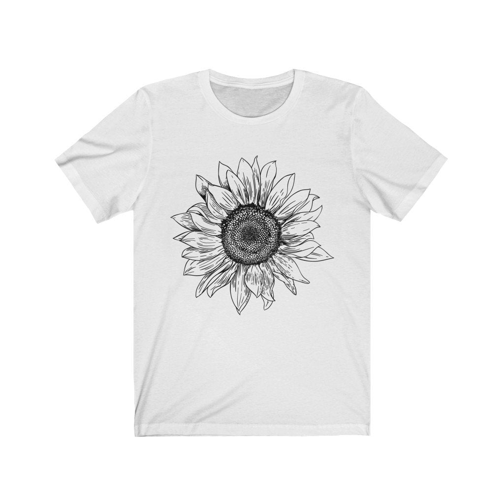T-Shirt White / S Sunflower Rising ~ Womens Sunflower Tee, Flower Tee Shirt, Botanical Tee, wildflower shirt, fall tee, flower tshirt, sunflower shirt