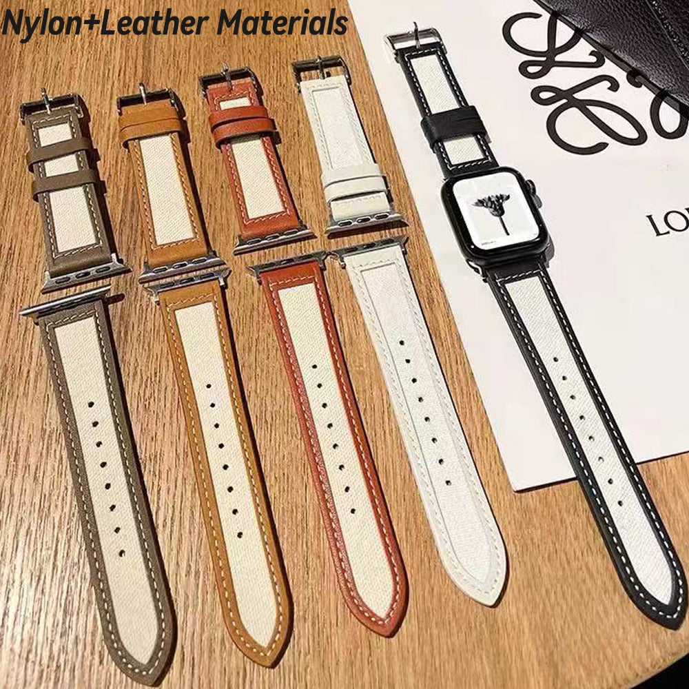 Nylon + Leather Strap for Apple Watch Band Series 7 6 5 4 Classical Bracelet iWatch 38mm 40mm 41mm 42mmm 44mm 45mm Wristband |Watchbands|