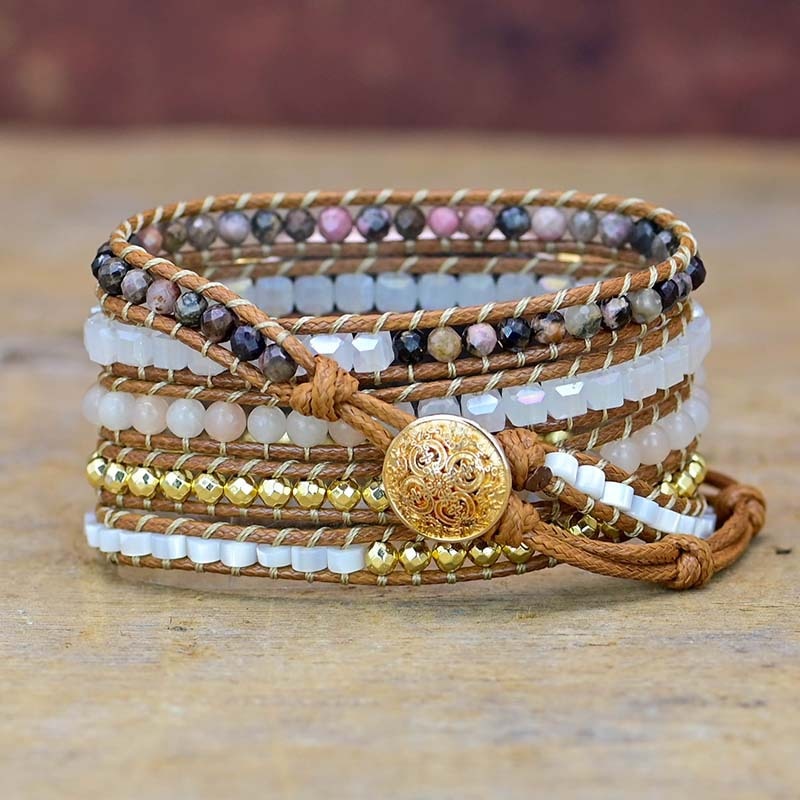 Bohemian Boho Strap Series 7 6 5 Retro Mixed Natural Stones Bracelet