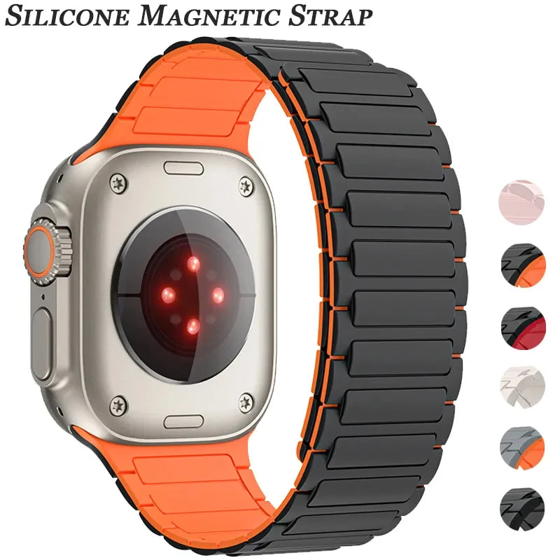 Magnetic Sports Band for Apple Watch Ultra 2 49mm 45mm 44 42mm 38 40 41mm Silicone Strap for iWatch series 9 8 7 6 5 4 ultra