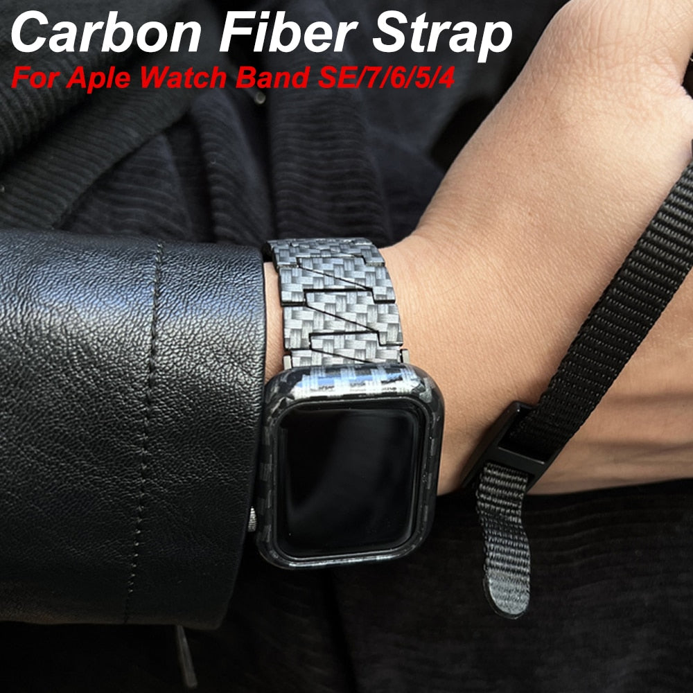 Premium Steel Band For Apple Watch Band Series 7 6 5 Metal Strap iWatch  38/40/41mm 42/44/45mm Carbon Fiber Printing Men Bracelet|Watchbands|