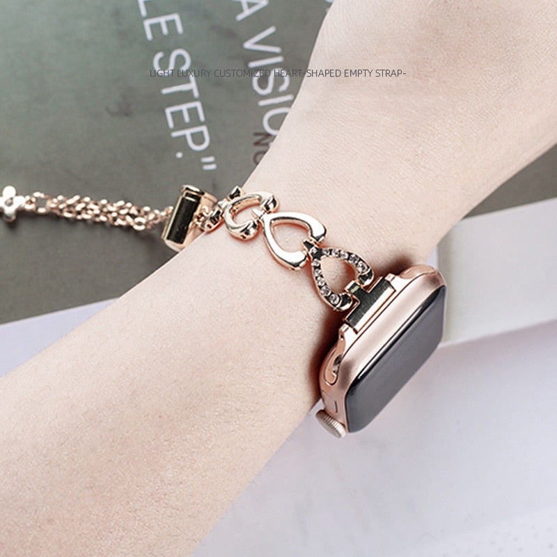 Steel Strap for Apple Watch Band Series 8 7 6 5 Heart-shaped Bracelet
