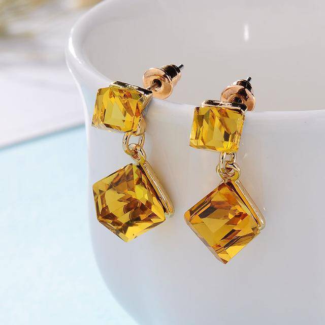E160X Fashion fine jewelry charm earrings with stones multicolor simple long drop cube crystal red jewelry dangle earrings Brincos