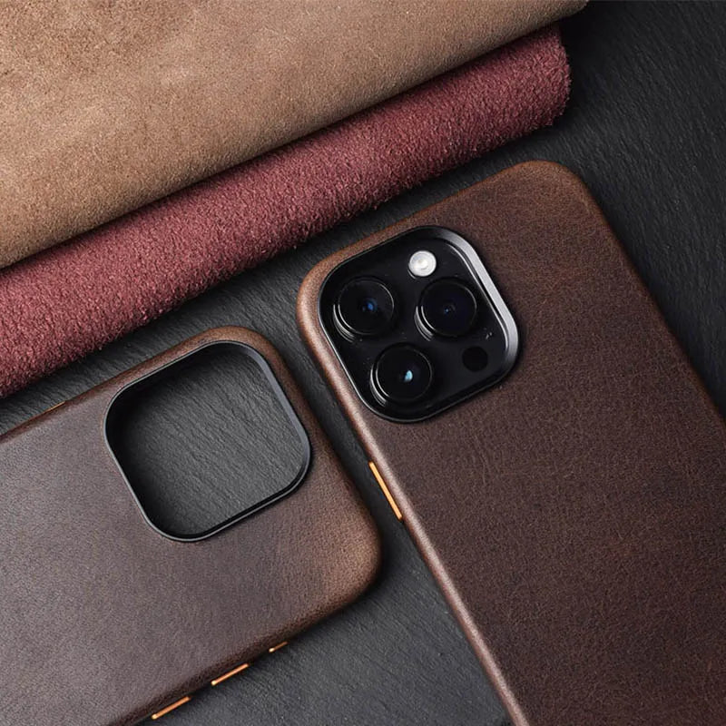 Vegetable-Tanned Leather Case for iPhone 15 Pro Max Quality iPhone 15 Pro Case Leather Strong Magnetic Charging Phone Back Cover