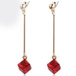 E46G Fashion fine jewelry charm earrings with stones multicolor simple long drop cube crystal red jewelry dangle earrings Brincos