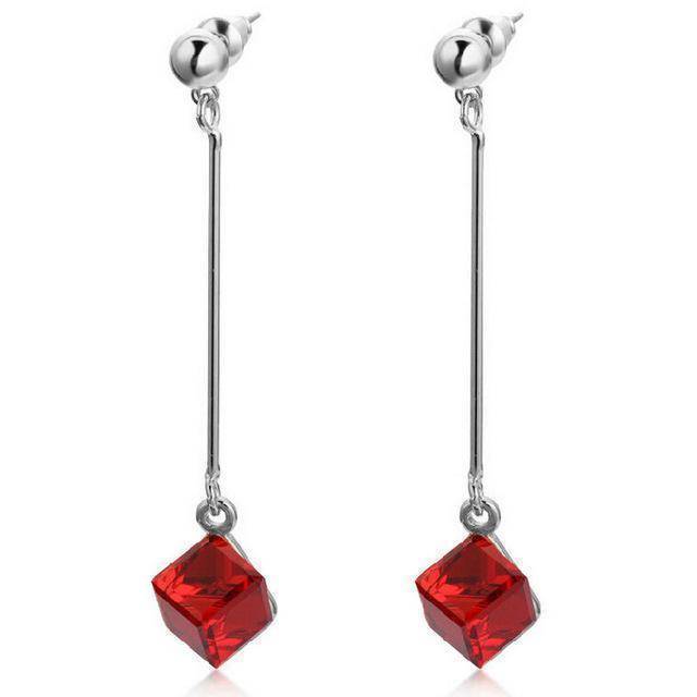 E46Y Fashion fine jewelry charm earrings with stones multicolor simple long drop cube crystal red jewelry dangle earrings Brincos