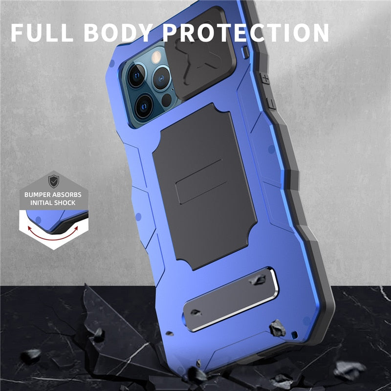 Rugged Armor Slide Camera Lens Phone Case for iPhone 13 12 Pro Max Mini Metal Aluminum Military Grade Bumpers Kickstand Cover|Phone Case & Covers|