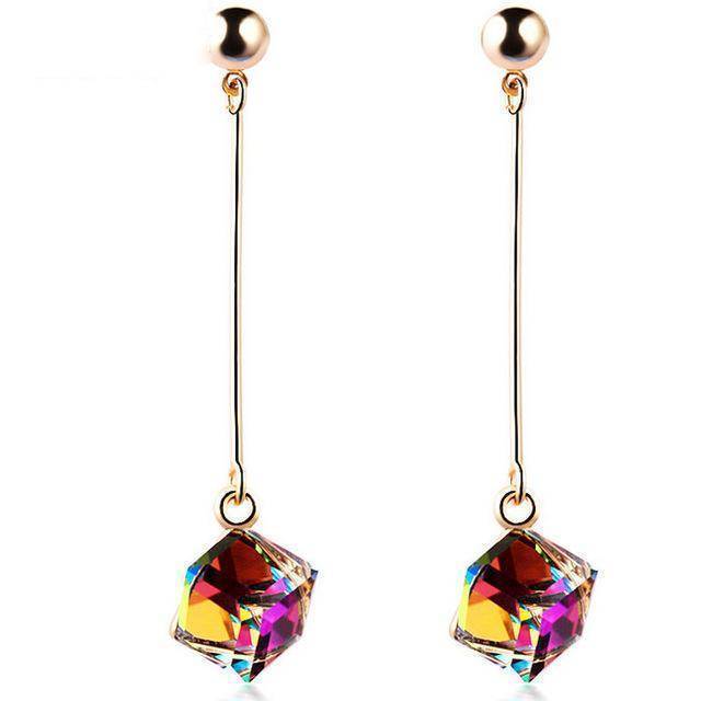 E47G Fashion fine jewelry charm earrings with stones multicolor simple long drop cube crystal red jewelry dangle earrings Brincos