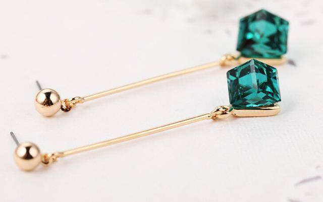 E48G Fashion fine jewelry charm earrings with stones multicolor simple long drop cube crystal red jewelry dangle earrings Brincos