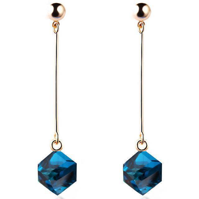 E49G Fashion fine jewelry charm earrings with stones multicolor simple long drop cube crystal red jewelry dangle earrings Brincos