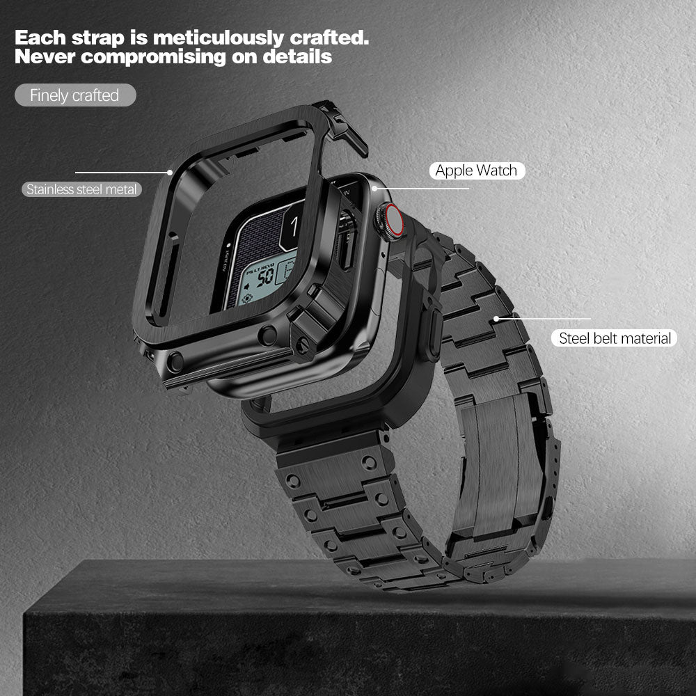 Stainless Steel Strap+Case Modification Kit for Apple Watch 8 7 Band 45mm Metal Cover Frame Iwatch Series 6 SE 5 4 44mm