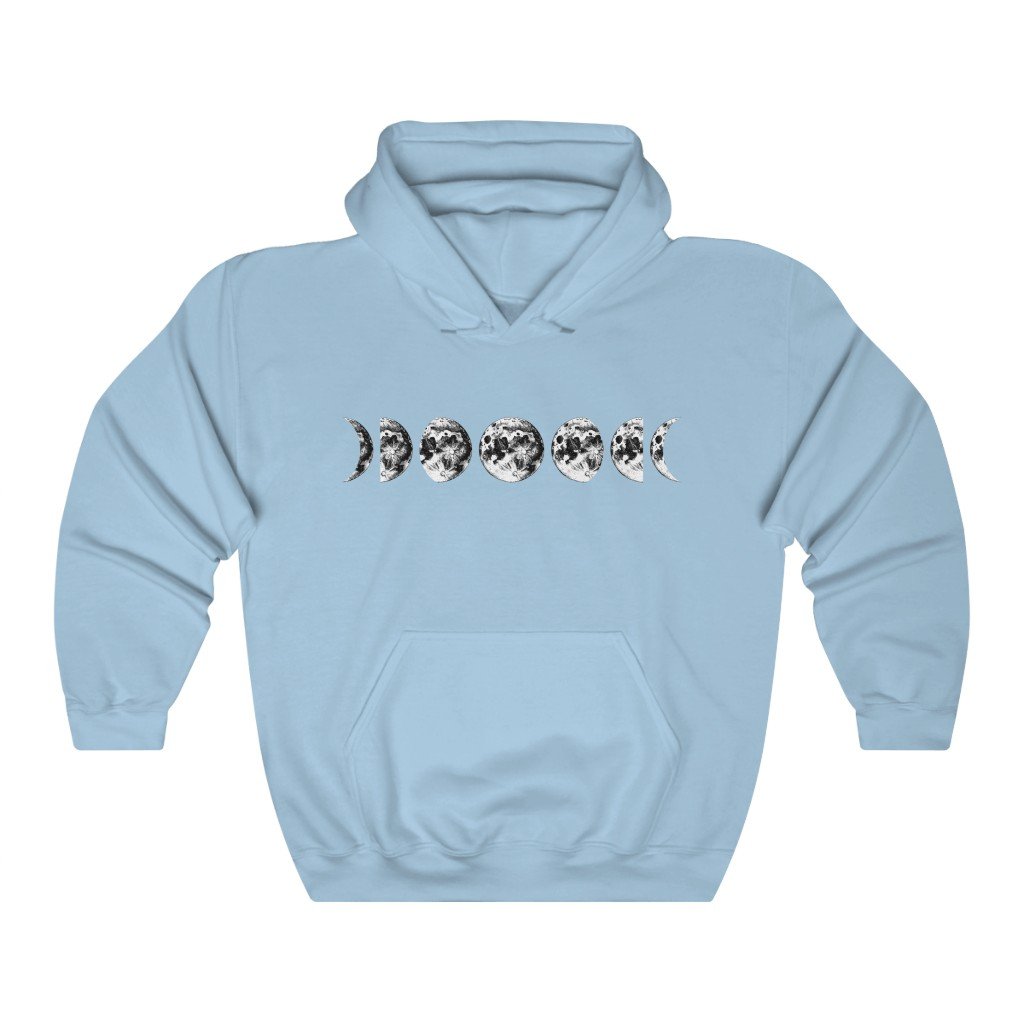 Hoodie Light Blue / S Moon Phases Hooded Sweatshirt - Moon Hooded Sweatshirt - Moon Phases - Unisex