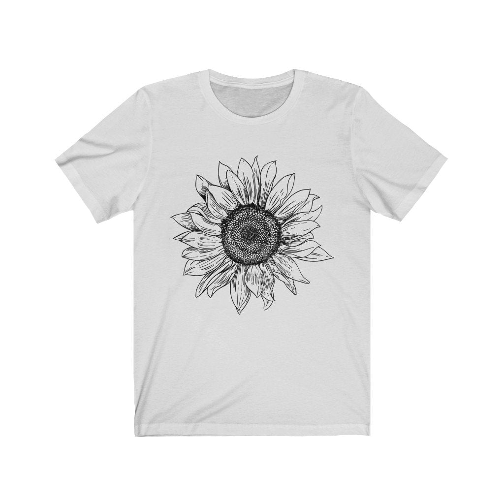 T-Shirt Ash / L Sunflower Rising ~ Womens Sunflower Tee, Flower Tee Shirt, Botanical Tee, wildflower shirt, fall tee, flower tshirt, sunflower shirt