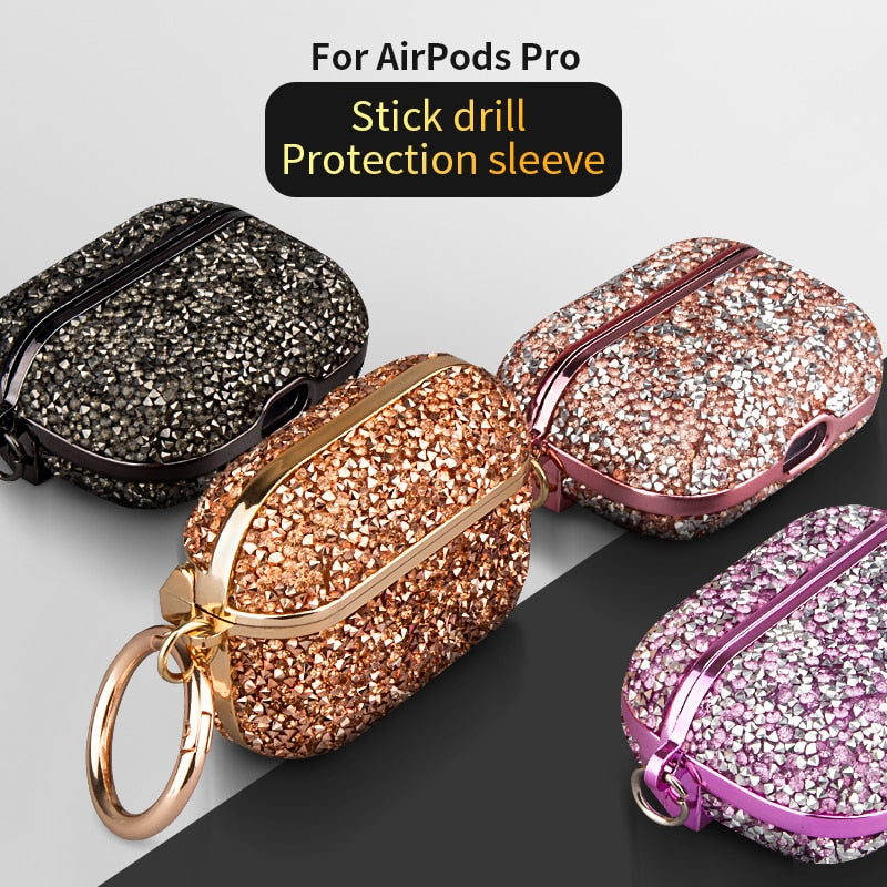 Luxury PC Case for Airpods Pro Case Cover Glitter Bling with Metal Ring Anti-lost Earphone Case For Apple AirPods Pro 2/1 Cases|Earphone Accessories|