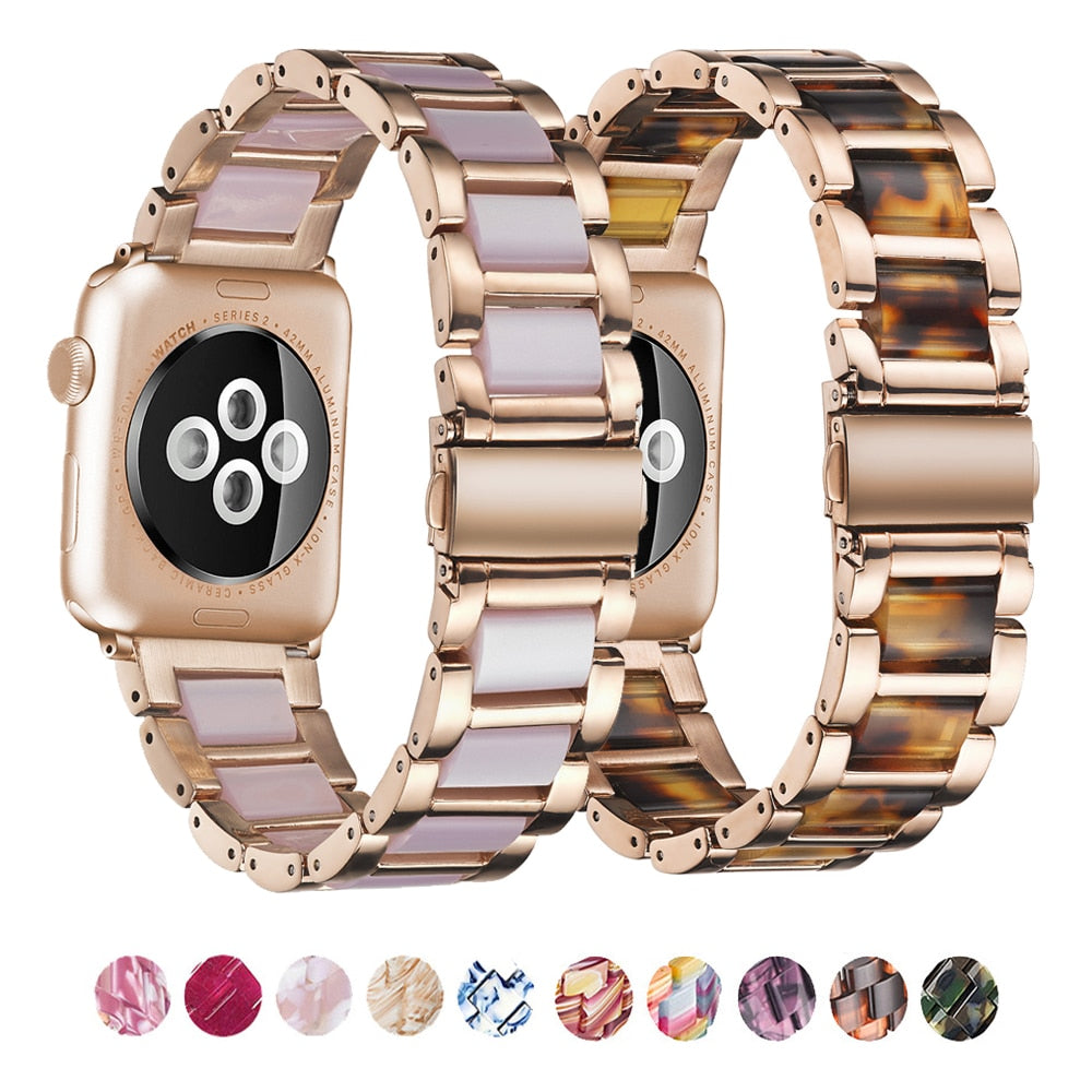 Resin + Metal Strap For Apple Watch ultra Band 49mm 41mm 45 44 40 42 38 mm  Woman Girl Band For Iwatch Series 8 7 6 Se 5 4 3 2| 