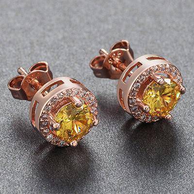 earings Rose Gold Yellow CZ Silver Color Earring Stud with 0.75 ct Hearts and Arrows Cut AAA Cubic Zirconia Fashion Earring Jewelry OE104
