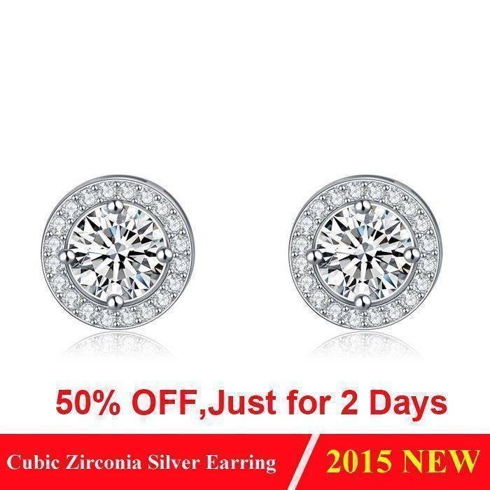 Silver Color Earring Stud with 0.75 ct Hearts and Arrows Cut AAA Cubic Zirconia Fashion Earring Jewelry OE104 - www.Nuroco.com